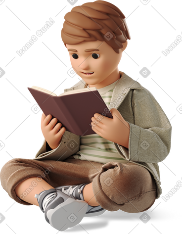 Boy reading a book PNG, SVG