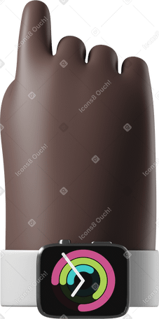 3D Vista traseira de uma mão de pele negra com smartwatch ligado apontando para cima PNG, SVG
