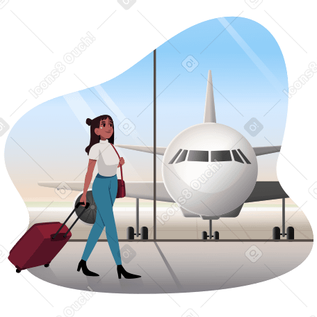 Frau mit koffer am flughafen PNG, SVG