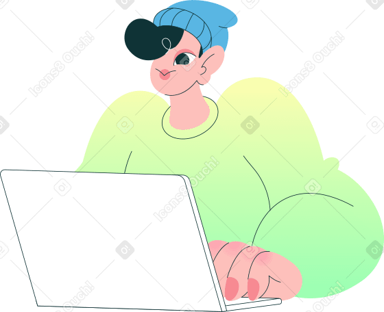 guy wearing beanie hat and holding laptop Illustration in PNG, SVG