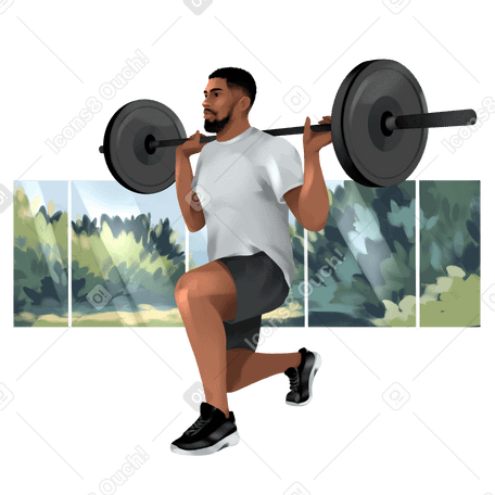 Man works out with a barbell with a view out the window Illustration in PNG, SVG