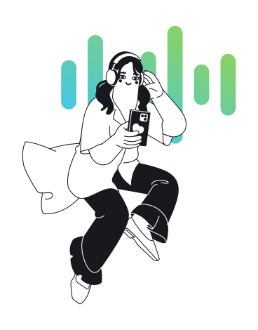 Donna con le cuffie che ascolta un podcast PNG, SVG