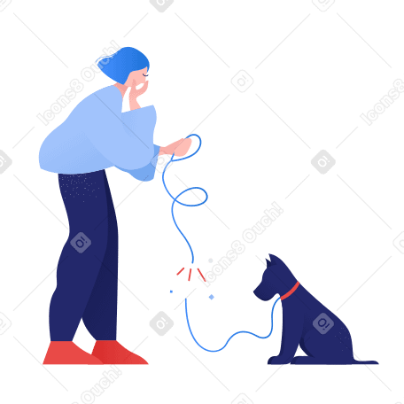 Illustration Femme promenant un chien mais la laisse est cassée aux formats PNG, SVG