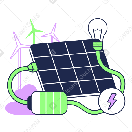 Производство зеленой энергии из солнечных батарей в PNG, SVG