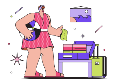 Woman collects things for vacation and travel PNG, SVG