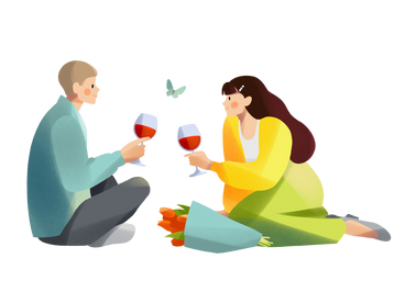 Young woman and young man on a romantic date in the park PNG, SVG
