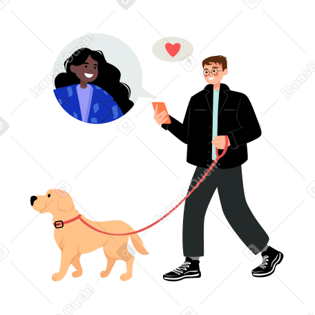 Man with a dog on an online date Illustration in PNG, SVG