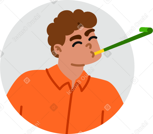 Анимированная иллюстрация Аватар "мужчина с рогом вечеринки" в GIF, Lottie (JSON), AE