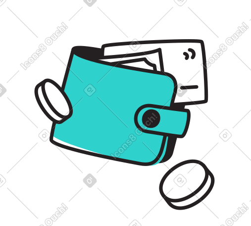 Wallet with bank card, banknote and coins PNG, SVG