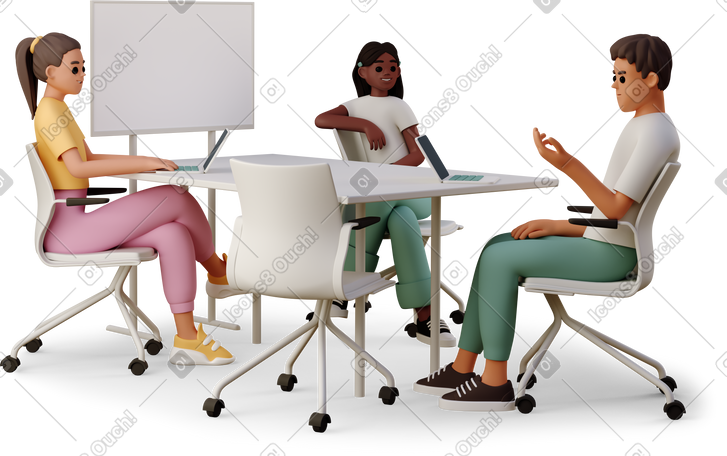 3D young people working at the table PNG, SVG