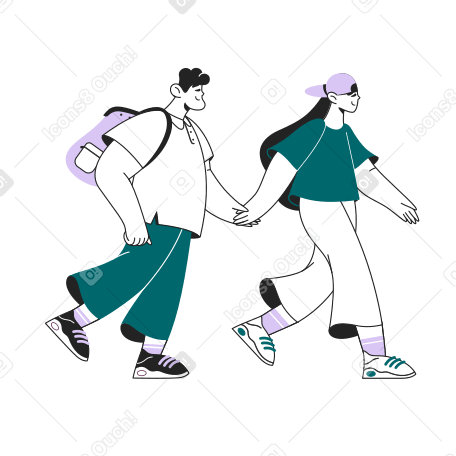 Man and woman walking, holding hands PNG, SVG