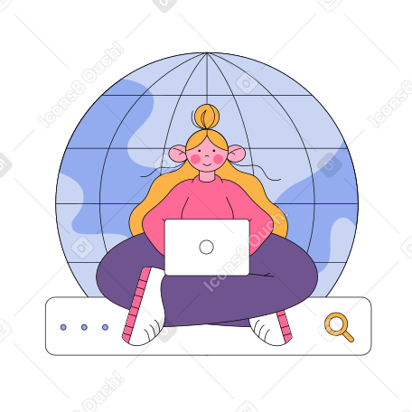 Girl using the Internet on her laptop Illustration in PNG, SVG