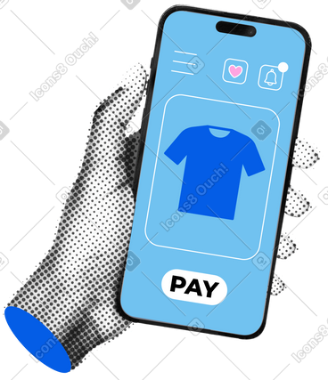 Hand holding the phone with shopping app PNG, SVG