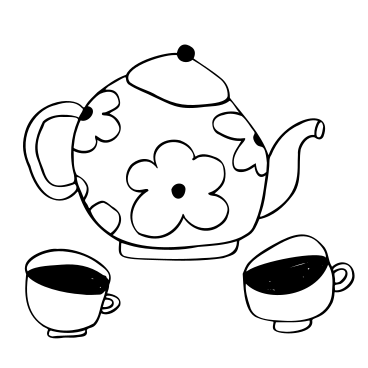 Teapot with flower pattern and cups PNG, SVG
