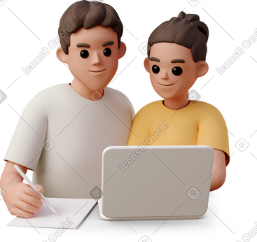 Boy and girl working on computer PNG, SVG