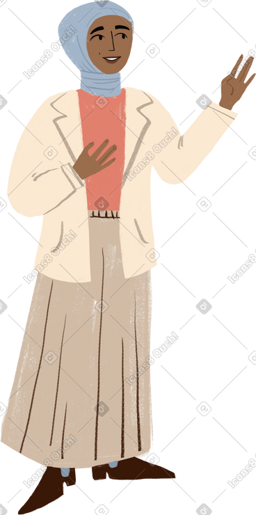 Girl in hijab smiling with and gesturing with her hands PNG, SVG