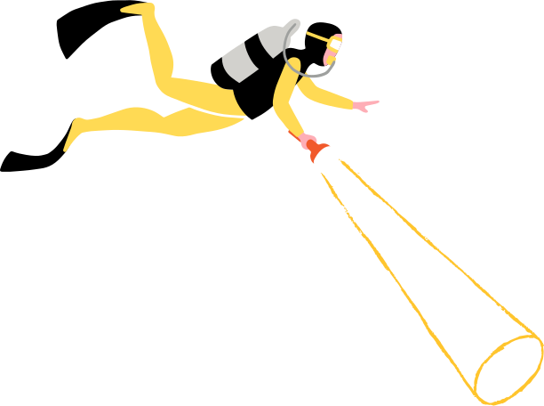 Illustration plongeur avec lampe de poche aux formats PNG, SVG