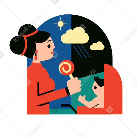 Mother giving candy to child Illustration in PNG, SVG