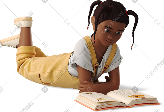 3D 躺着一本书的小女孩 PNG, SVG