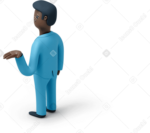 3D Вид сзади на чернокожего мужчину в костюме, поднимающего руку вверх в PNG, SVG