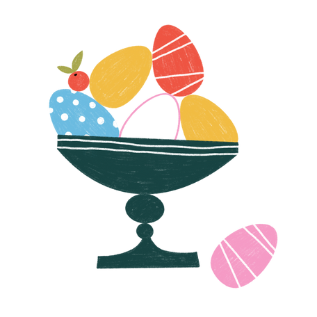 Vase with colored easter eggs Illustration in PNG, SVG