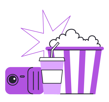 Popcorn with soda pop and projector PNG, SVG