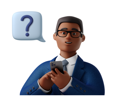 Confused businessman with a phone asks 'What?' PNG, SVG