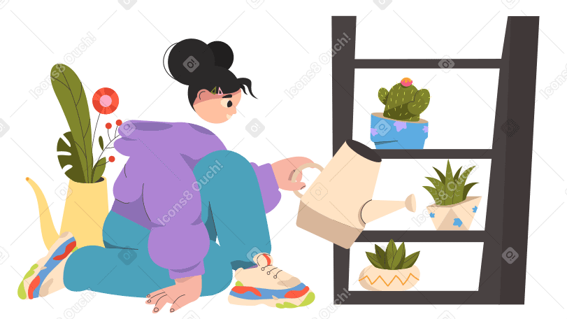 Watering houseplants Illustration in PNG, SVG