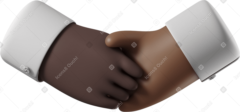 3D Handshake of black skin and dark brown skin hands PNG, SVG