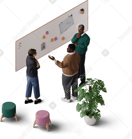 3D isometric view of colleagues discussing work project PNG, SVG