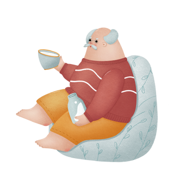 Man sits and holds a mug of milk PNG, SVG
