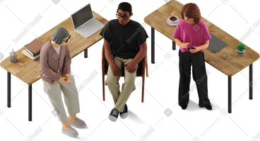 Three people communicating at work PNG, SVG