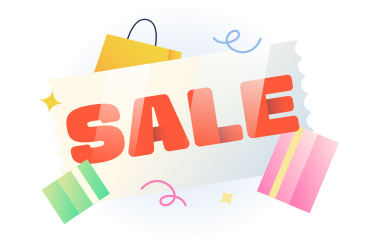 Lettering Sale on the coupon with bag and boxes text PNG, SVG