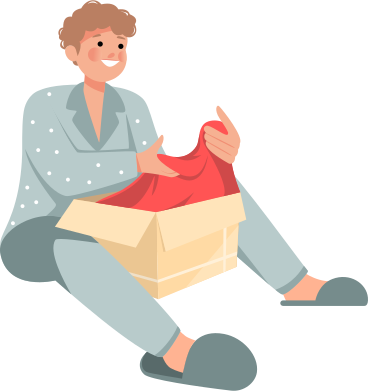 Guy in pajamas with a gift box PNG, SVG