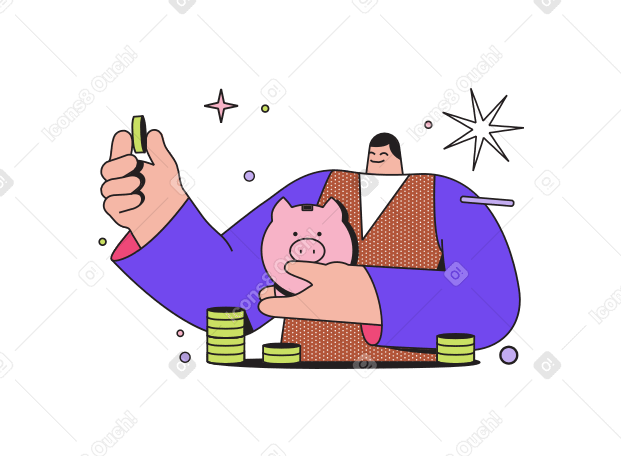 Man holding coin and piggy bank animated illustration in GIF, Lottie (JSON), AE
