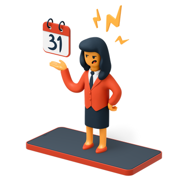 Donna d'affari in piedi al telefono e mostrando un promemoria di scadenza PNG, SVG