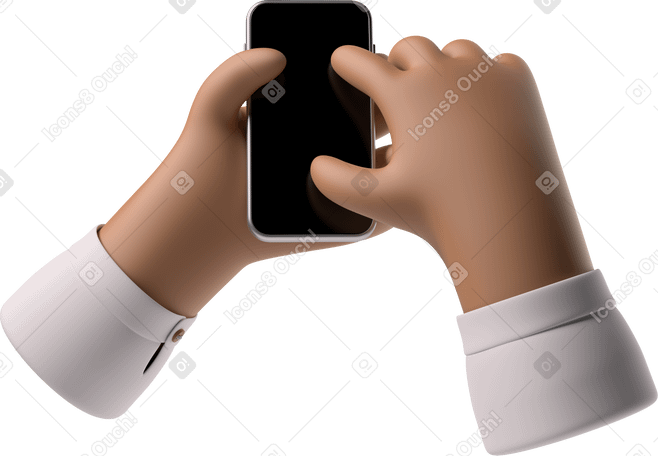 3D Brown skin hands with a phone PNG, SVG