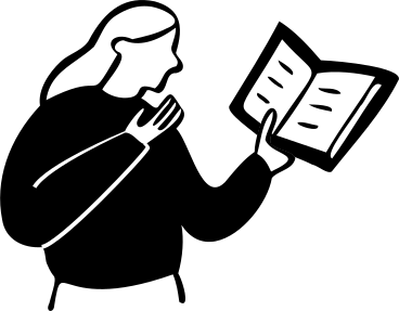 Женщина смотрит на книгу в PNG, SVG