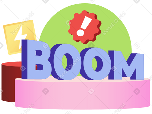Lettering Boom! with exclamation mark and energy button text PNG, SVG