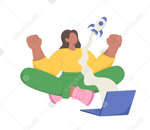 Woman launching a startup business animated illustration in GIF, Lottie (JSON), AE
