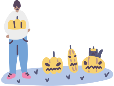 A man standing in front of a group of pumpkins PNG, SVG