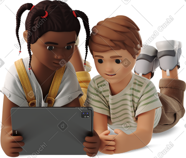 Little girl and boy with tablet PNG, SVG