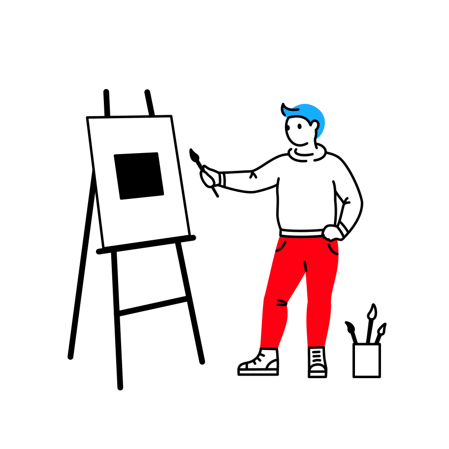 An artist draws a square on an easel Illustration in PNG, SVG