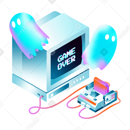 Retro old school games, isometric dendy game console PNG, SVG
