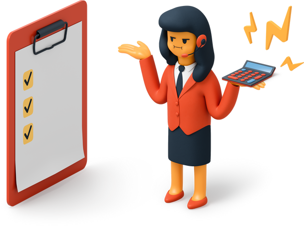 Angry businesswoman with calculator and pad list Illustration in PNG, SVG