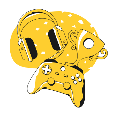 Gaming controller, headphones and trophy PNG, SVG