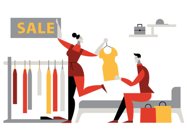 セールで買い物をする男性と女性 PNG、SVG
