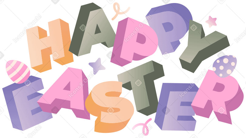 Letras de feliz páscoa com texto de ovos e estrelas PNG, SVG