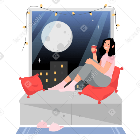 Girl looking at the moon Illustration in PNG, SVG