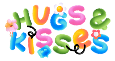 Lettering Hugs and Kisses with flowers and black spirals text PNG, SVG